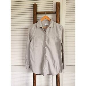 Charter Club Linen Button Down Shirt Womens Small  Roll‎ Tab Sleeve